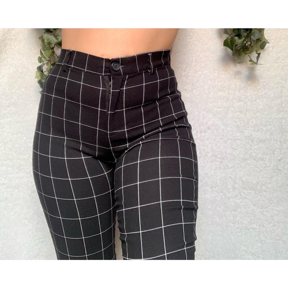 Elite Collection Black & white Plaid Stretchy Skinny High Waisted Pants WM Small